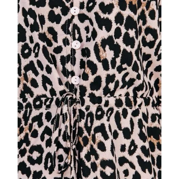 PRIORITIZE LEOPARD BUTTON RUFFLE ROMPER - Picture 3 of 5
